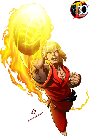 Street Fighter Ken Masters Hadouken PNG Image