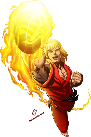 Street Fighter Ken Masters Hadouken Artwork PNG Image