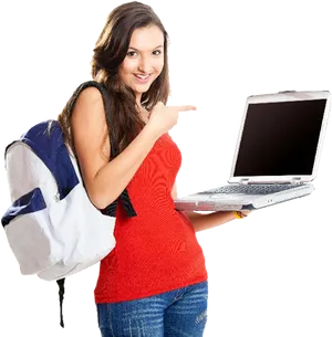 Student With Laptop Pointing PNG Image