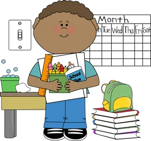 Student With School Supplies Cartoon PNG Image