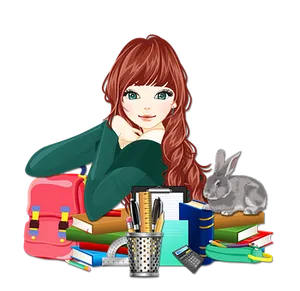 Student With School Suppliesand Pet Rabbit PNG Image