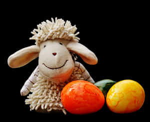 Stuffed Sheep With Easter Eggs PNG image with transparent background