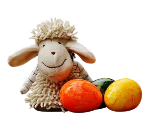 Stuffed Sheep With Easter Eggs PNG Image