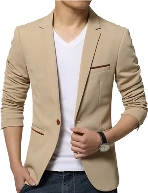 Stylish Beige Blazer Mens Fashion PNG Image