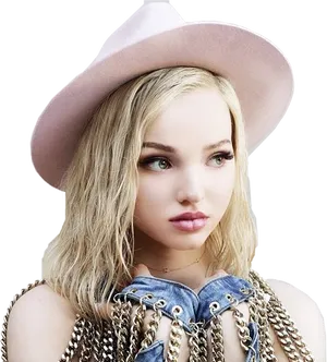 Stylish Blonde Womanin Pink Hat PNG Image