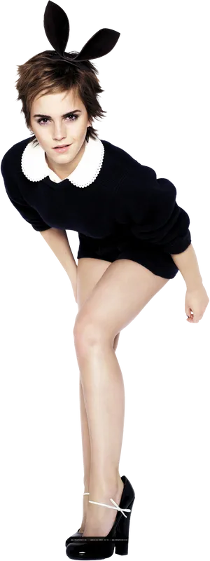 Stylish Bunny Ears Fashion Pose PNG Image