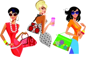 Stylish Cartoon Women Shopping PNG Image