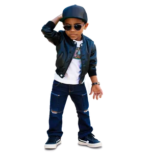 Stylish Childin Leather Jacketand Sunglasses PNG Image