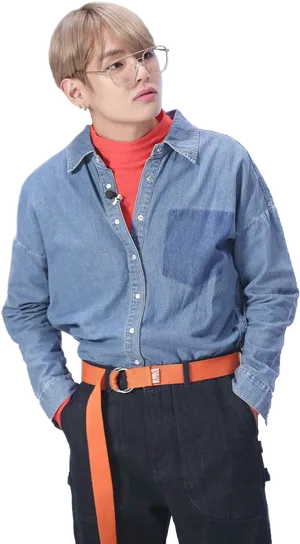 Stylish Denim Outfit Taehyung PNG Image