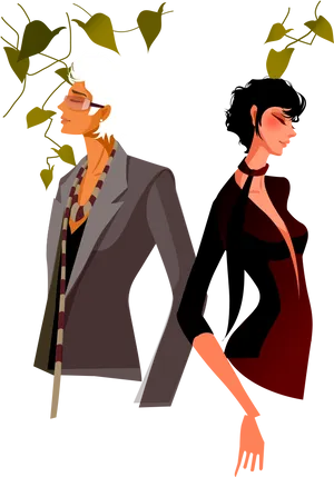 Stylish Duo Autumn Fashion Illustration PNG Image
