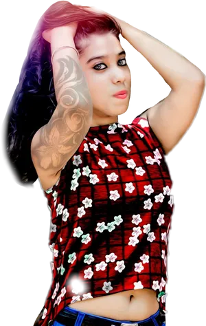 Stylish Girl Floral Top Tattoo PNG Image