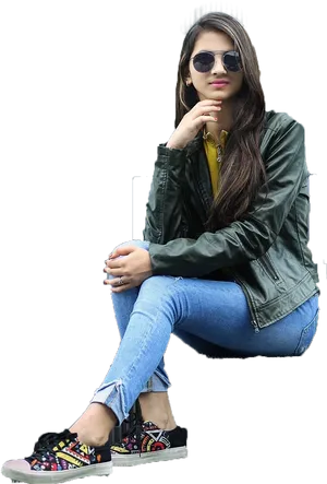 Stylish Girl Sitting Pose Cutout PNG Image