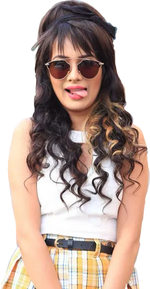 Stylish Girl Sunglasses Pose PNG Image