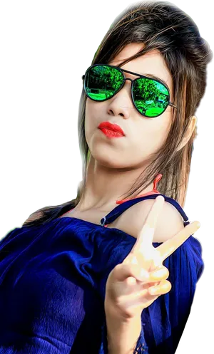 Stylish Girlin Sunglasses PNG Image