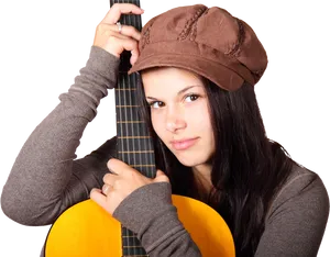 Stylish Guitaristwith Cap PNG Image