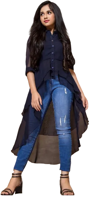 Stylish Indian Girlin Blue Outfit PNG Image