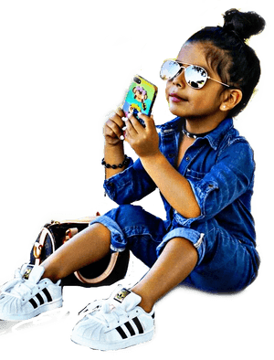 Stylish Kidwith Sunglassesand Smartphone PNG with transparent background