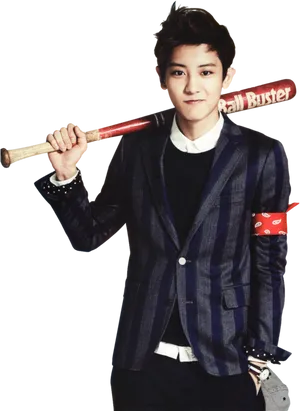 Stylish Man With Baseball Bat PNG Image