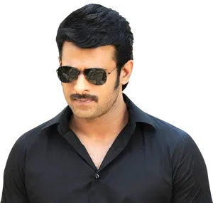 Stylish Manin Black Shirtand Sunglasses PNG Image