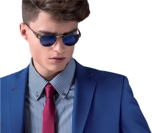 Stylish Manin Blue Suitand Sunglasses PNG Image