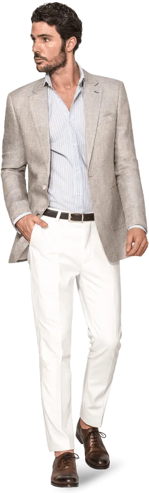 Stylish Manin Light Blazerand White Pants PNG Image