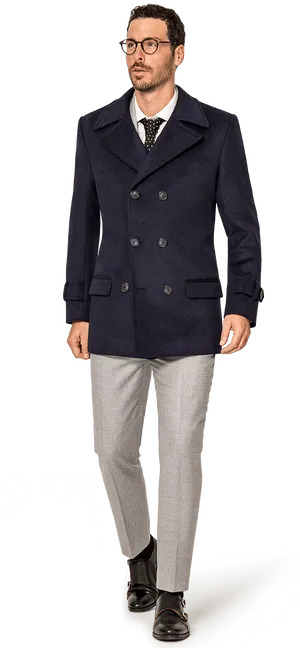 Stylish Manin Navy Pea Coat PNG Image