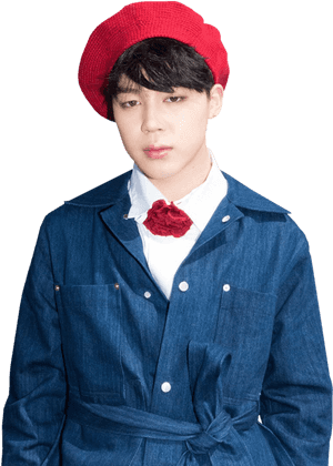 Stylish Manin Red Beretand Denim PNG image with transparent background