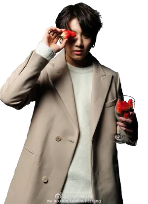 Stylish Manwith Strawberry PNG Image