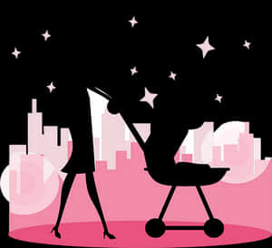 Stylish Mom Pushing Strollerat Night PNG image with transparent background