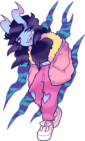 Stylish Monster Girl Illustration PNG Image