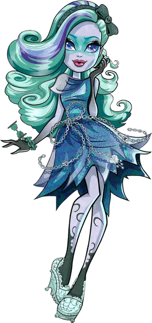 Stylish Monster Girl Illustration PNG Image
