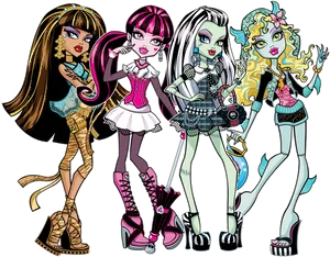 Stylish Monster Girls Illustration PNG Image