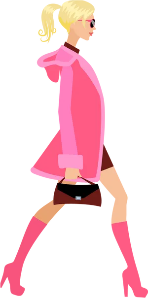 Stylish Pink Coat Fashion Illustration PNG Image