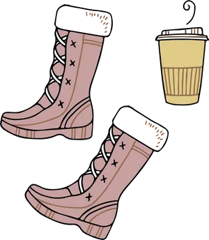 Stylish Pink Lace Up Bootsand Coffee Cup PNG Image