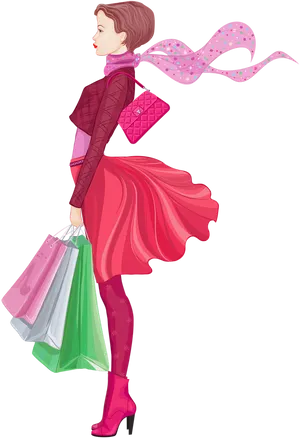 Stylish Shopping Spree Illustration PNG Image