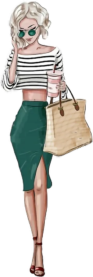Stylish Summer Outfit Illustration PNG Image