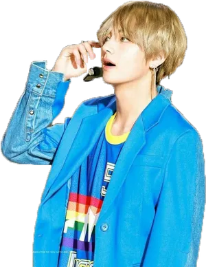 Stylish Taehyungin Blue Jacket PNG Image