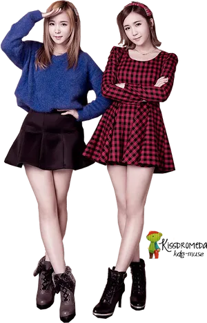 Stylish_ Twin_ Sisters_ Fashion_ Pose PNG Image