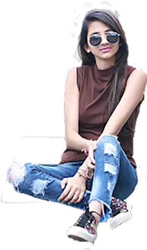 Stylish_ Woman_ Sitting_ Transparent_ Background.png PNG Image