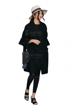 Stylish Womanin Black Outfitand Hat PNG Image