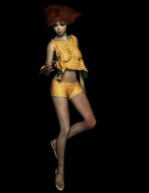 Stylish3 D Modelin Yellow Outfit PNG image with transparent background