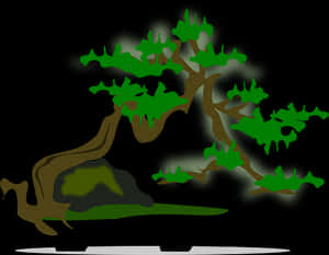 Stylized Bonsai Tree Illustration PNG