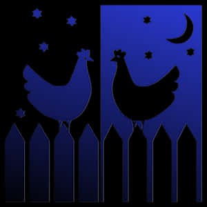 Stylized Chickens Nighttime Silhouette PNG image with transparent background