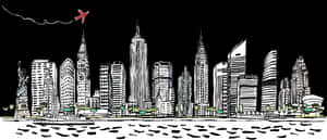 Stylized City Skyline Illustration PNG image with transparent background