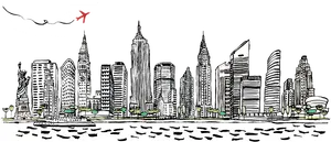 Stylized City Skyline Illustration PNG Image