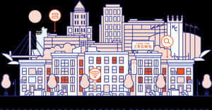 Stylized Cityscape Illustration PNG image with transparent background