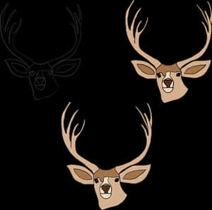 Stylized Deer Heads Triptych PNG image with transparent background