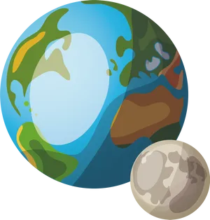 Stylized Earthand Moon Illustration PNG Image