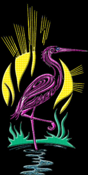 Stylized Embroidery Flamingo Art PNG image with transparent background