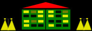 Stylized Green House Night Illustration PNG image with transparent background